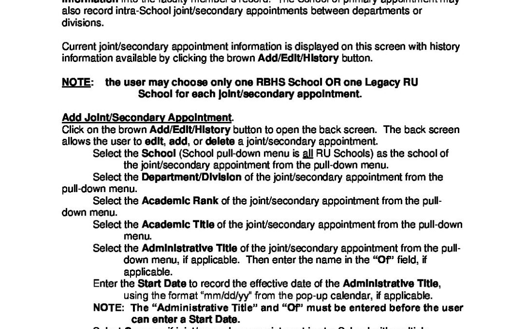 How to Enter a Joint/Secondary Appointment