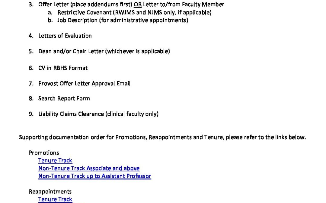 FTF Standard Support Documentation Order for Actions other than Promotions, Reappointments and Tenure