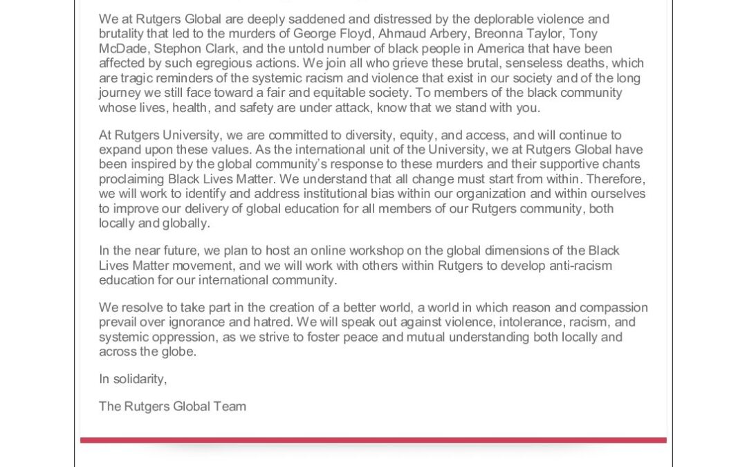Rutgers Global Statement in Support of the Black Lives Matter Movement
