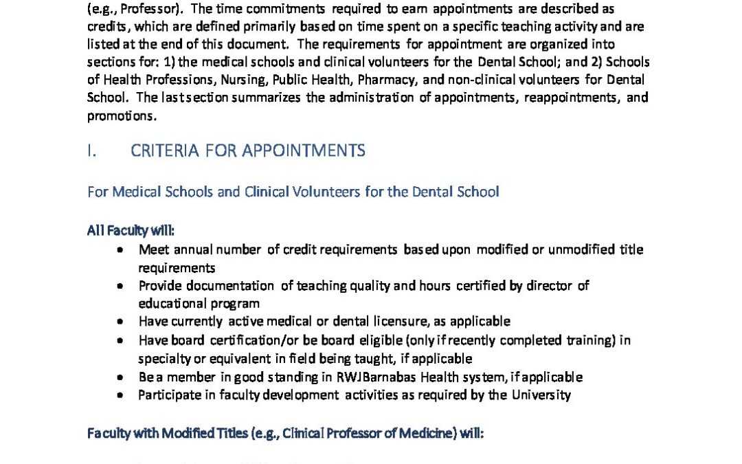 Appointment and Promotion of Rutgers Biomedical Health Sciences Volunteer Faculty